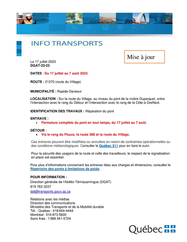 RapideDanseur Inforoute de la MRC d'AbitibiOuest